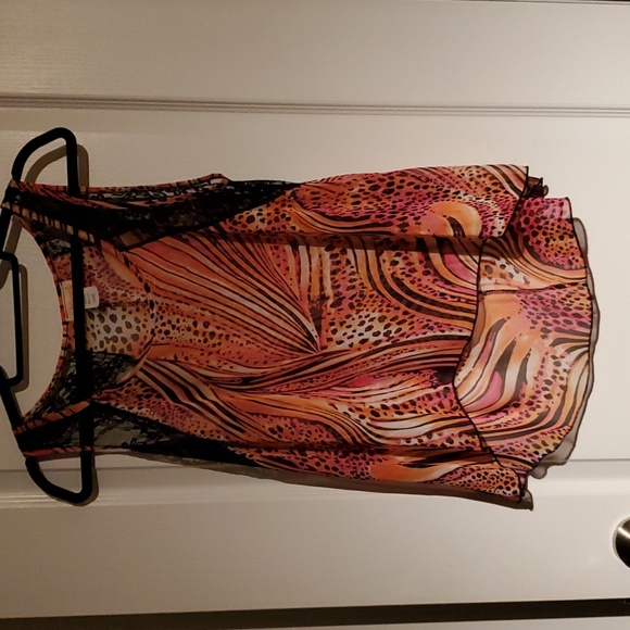 April sleeveless top. Multi-colored sheer top with lace accents on the shoulders - Picture 1 of 3